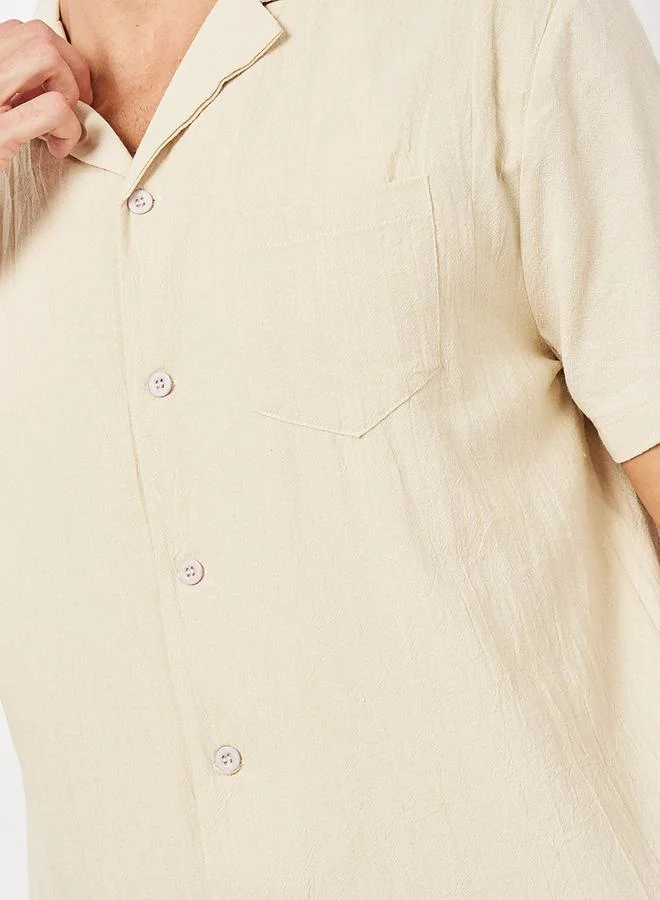 Styli Woven Textured Shirt & Pintuck Detail Short Co-Ords