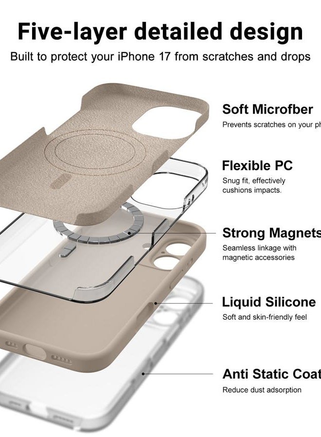 OTOFLY Magnetic for iPhone 17 Case,Compatible with Magsafe,Classic Liquid Silicone Mobile Phone Case,Integrated Camera Control Button,Anti-Scratch Microfiber Lining,Light Coffee Brown - Image 3