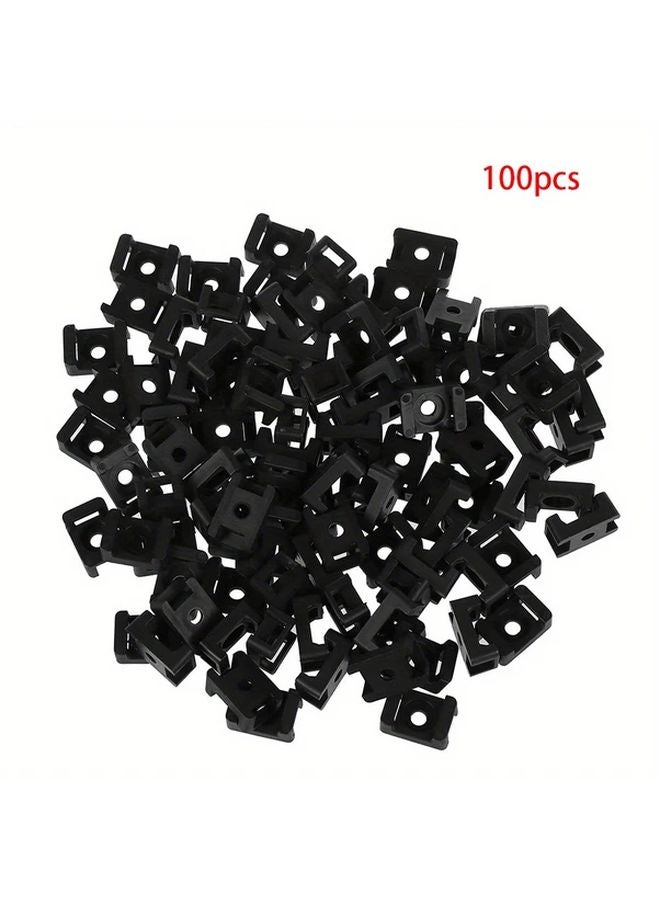 100pcs Black Saddle Type Cable Ties Installation Base Wire Holder 52mm Hole Width - Image 1