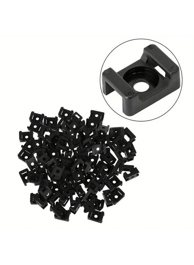 100pcs Black Saddle Type Cable Ties Installation Base Wire Holder 52mm Hole Width - Image 2
