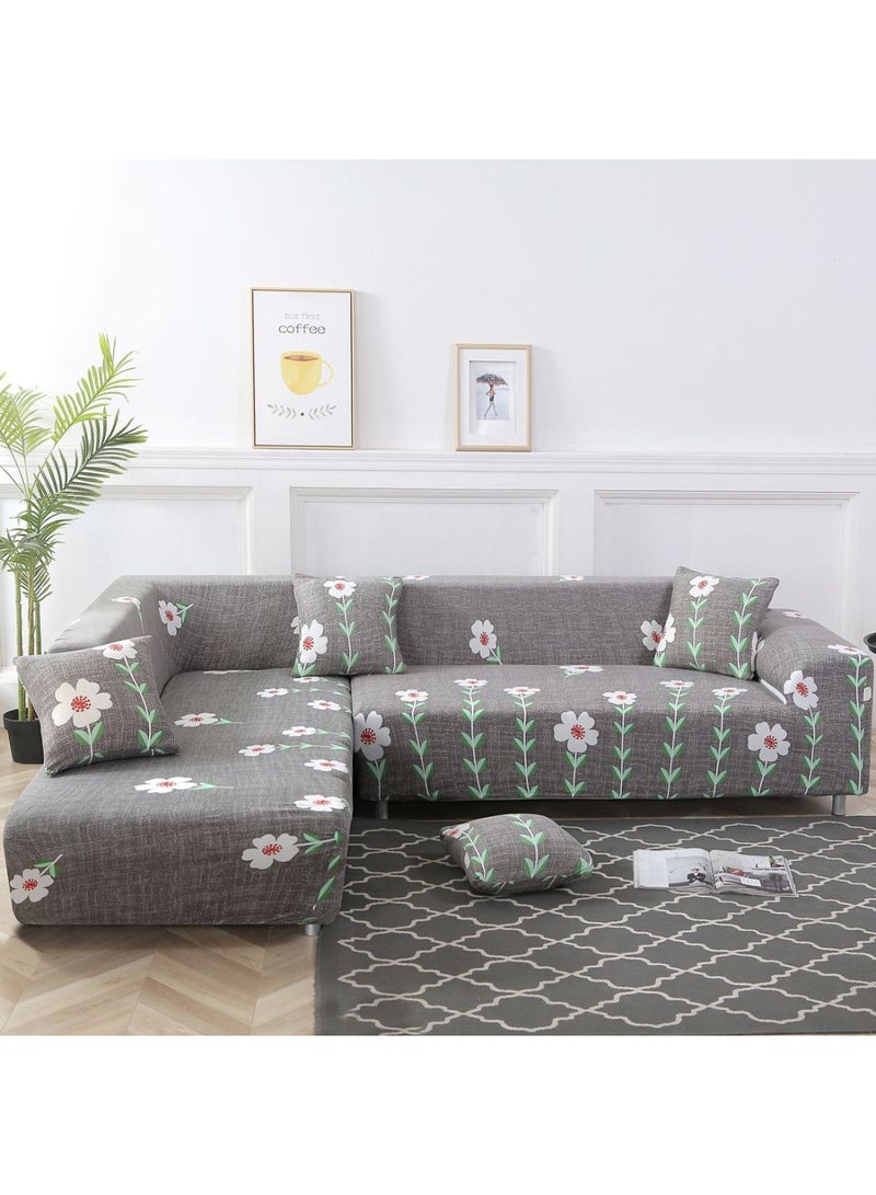 نيبمينينت غطاء أريكة منزلق بنقشة زهور أنيقة رمادي - Image 2