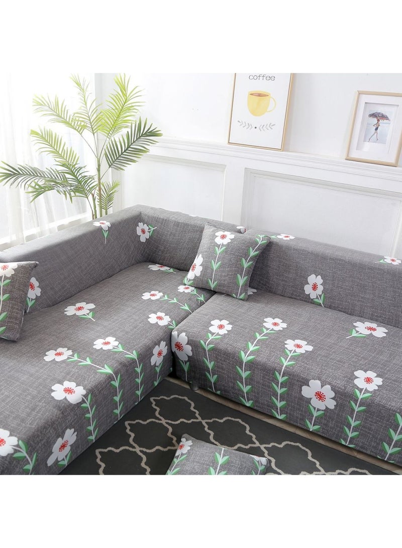 نيبمينينت غطاء أريكة منزلق بنقشة زهور أنيقة رمادي - Image 3