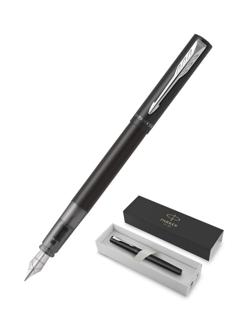 PARKER Vector XL Fountain Pen Fine Tip Black Barrel With Chrome Trim - Image 1