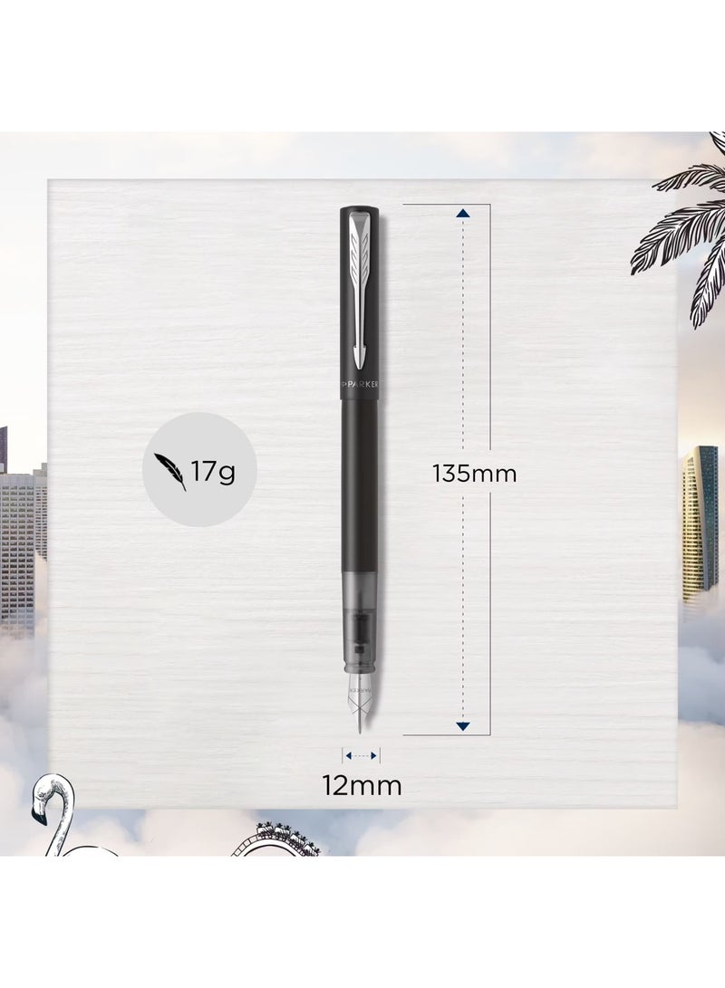 PARKER Vector XL Fountain Pen Fine Tip Black Barrel With Chrome Trim - Image 5