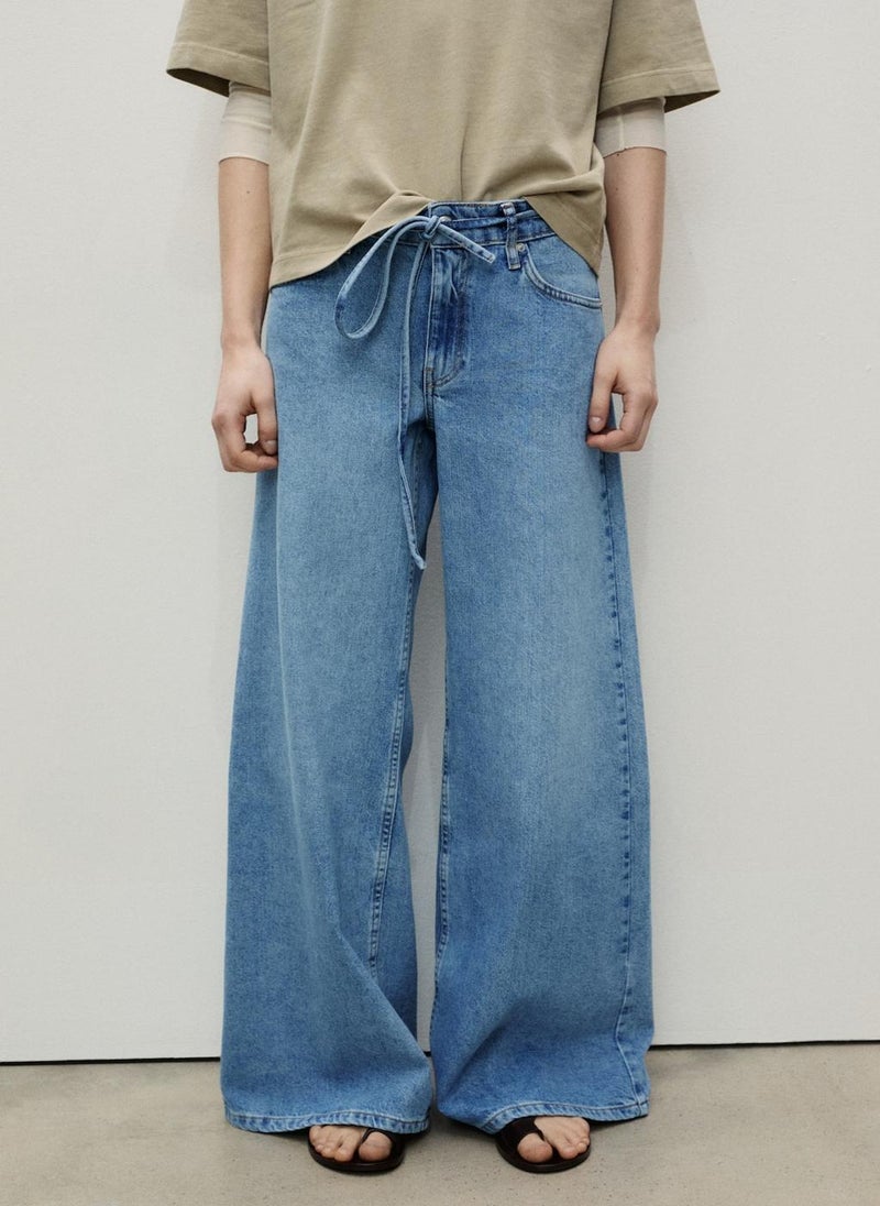 MANGO - Low-Rise Wideleg Jeans With Belt - Image 1