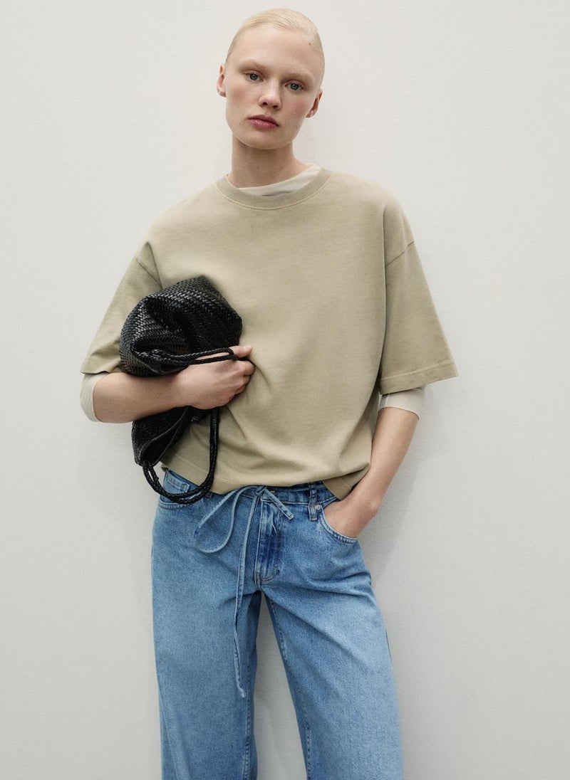 MANGO - Low-Rise Wideleg Jeans With Belt - Image 1