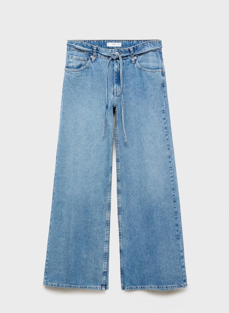 MANGO - Low-Rise Wideleg Jeans With Belt - Image 1