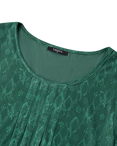 VALOLIA Tops for Women Work Casual, Womens Tunic 3/4 Sleeve Shirts for Women Plus Size Office Elegant Formal Blouse Sheer Sleeve Tops for Women for Evening Wear Multicolor Green-2 X-Large - Image 3