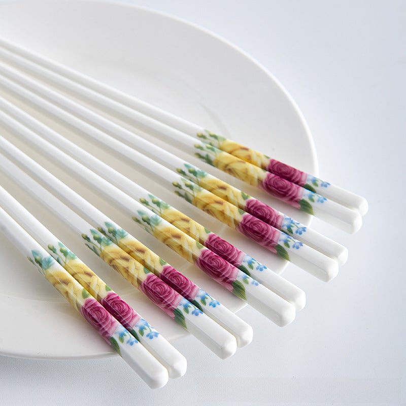 Ceramic Chopsticks Non-slip Heat-resistant Red Rose 