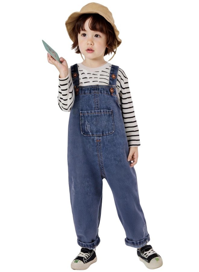 DOCOLL Baby Denim Overall Toddler Soft Cute Workwear Bib Pants Jeans Jumpsuit Button Shoulder Straps Outfit Blue 2-3T - Image 1