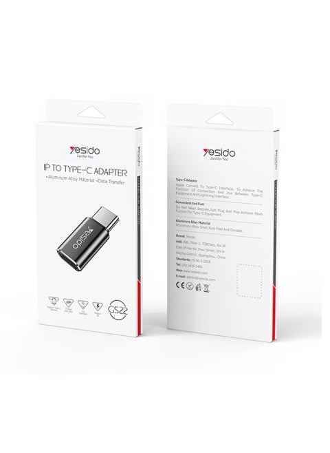 Yesido GS22 Aluminum Alloy Fast Data Transfer Lightning to Type-C OTG Adapter for iPhone iOS - Black