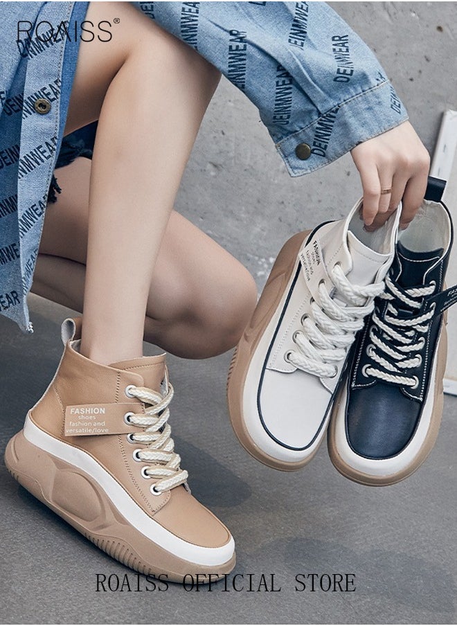 roaiss - New Arrival High-Top Shoes Women's New Platform Thick-Soled Comfortable Lace-Up Casual Sports Shoes Athlesiure Shoes - Image 1