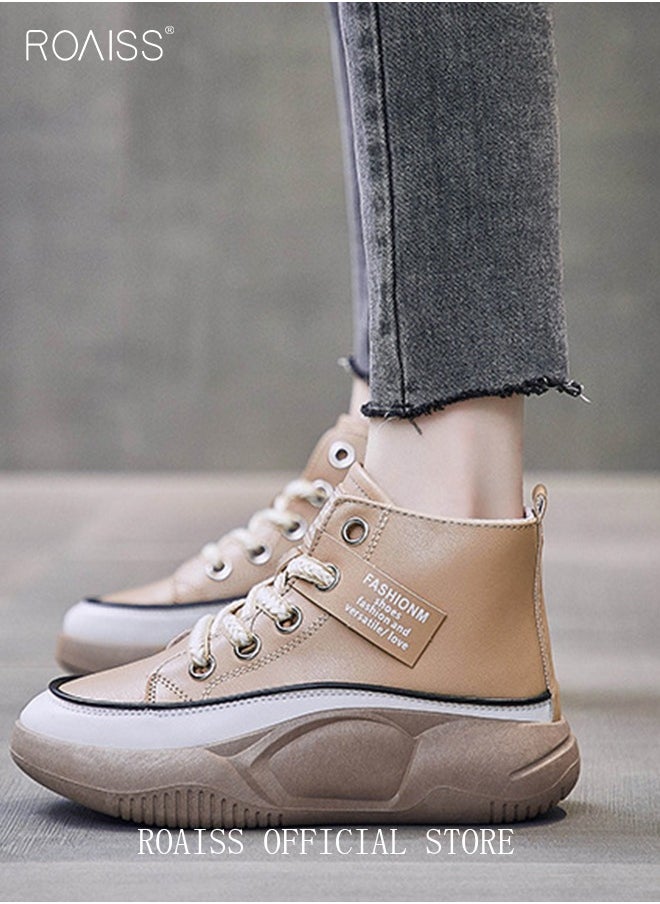 roaiss - New Arrival High-Top Shoes Women's New Platform Thick-Soled Comfortable Lace-Up Casual Sports Shoes Athlesiure Shoes - Image 1