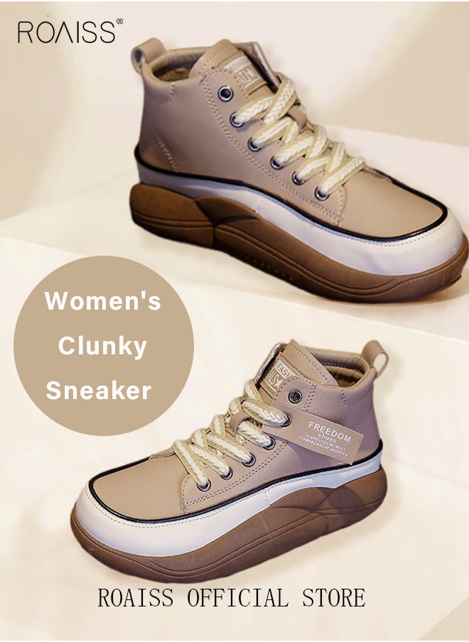 roaiss - New Arrival High-Top Shoes Women's New Platform Thick-Soled Comfortable Lace-Up Casual Sports Shoes Athlesiure Shoes - Image 1