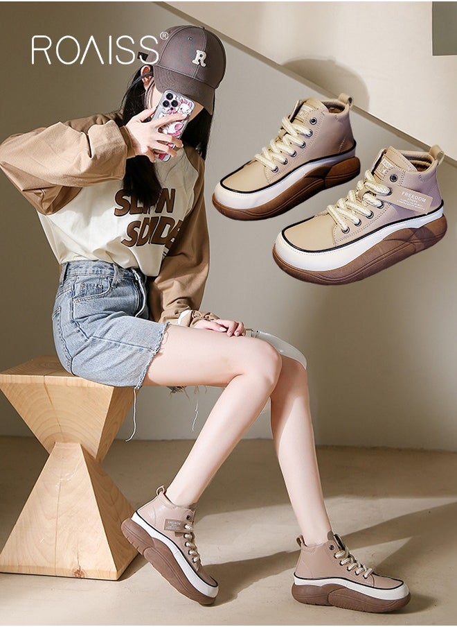 roaiss - New Arrival High-Top Shoes Women's New Platform Thick-Soled Comfortable Lace-Up Casual Sports Shoes Athlesiure Shoes - Image 1