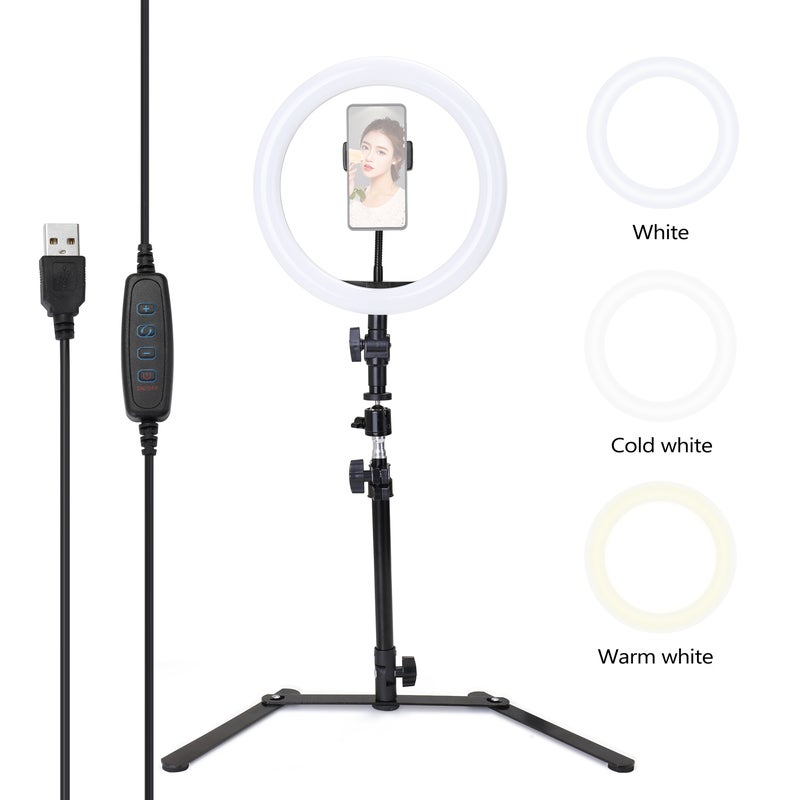 إسكدنيا مصباح دائري بإضاءة LED مزود بمنفذ USB لتصوير السيلفي وتصوير الفيديو أسود - Image 1