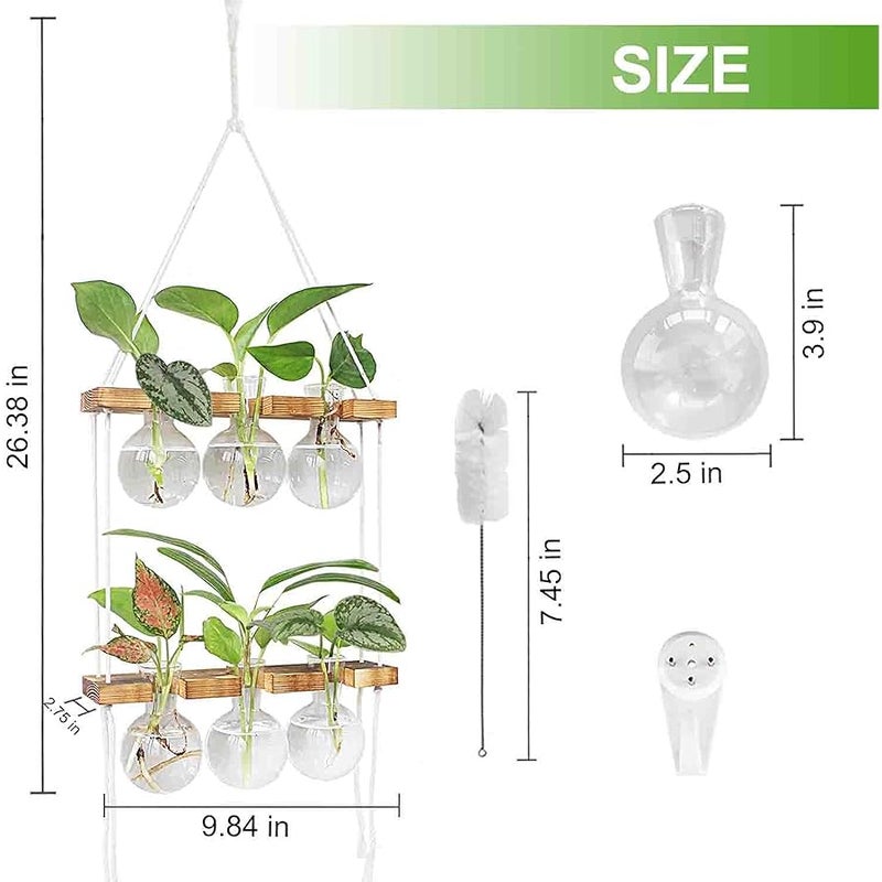 Renmxj Wall Hanging Plant Propagation Station - 6 Bulb Vase 2 Tiered Wooden Stand Plant Terrarium kit,Home Office Garden Decor Planter,Plant Accessories,Gardening Gifts for Women - Image 2