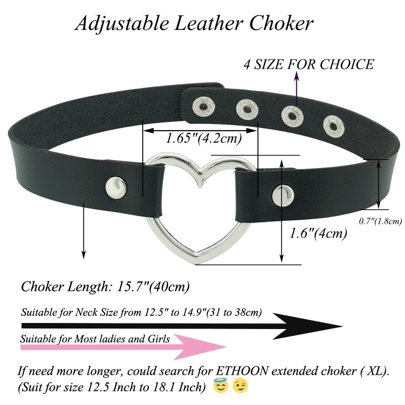 ETHOON 4 Pack Adjustable Leather Choker Punk Love Heart PU Necklace Goth Soft Choker Collar Chain Necklace for Women, Black Purple Pink Red - Image 3