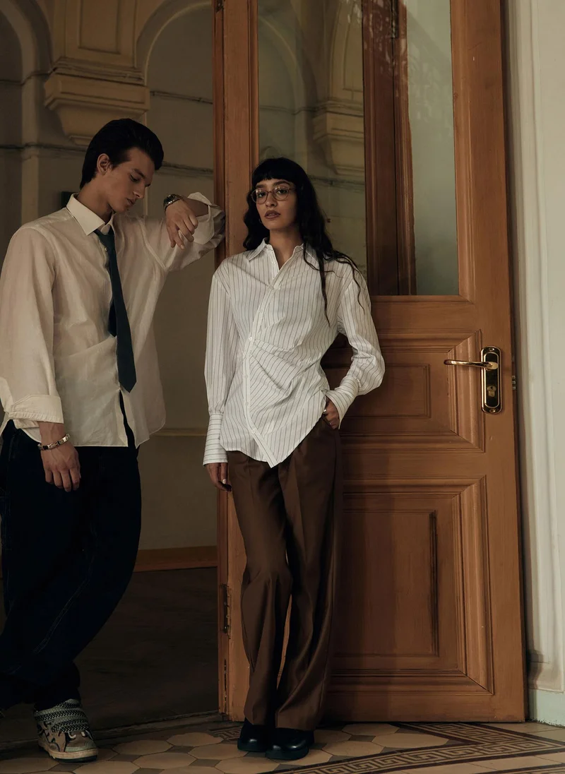Lichi Straight suiting trousers with eco-leather belt