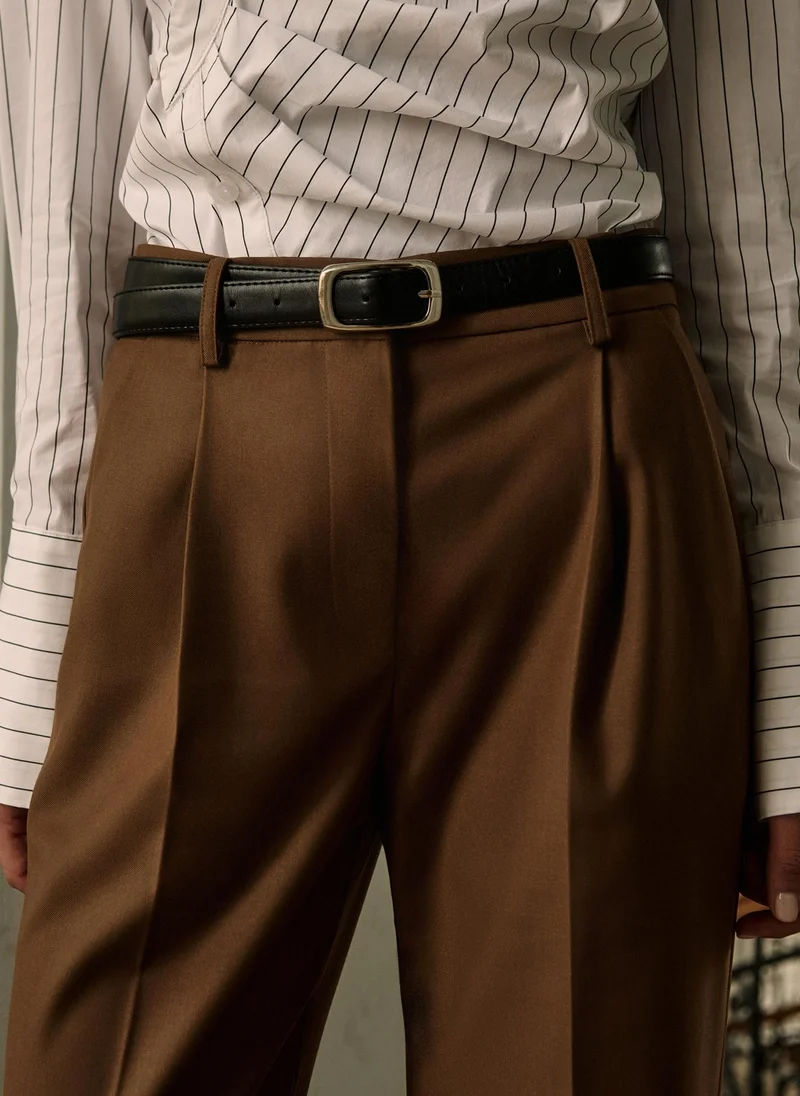 Lichi Straight suiting trousers with eco-leather belt
