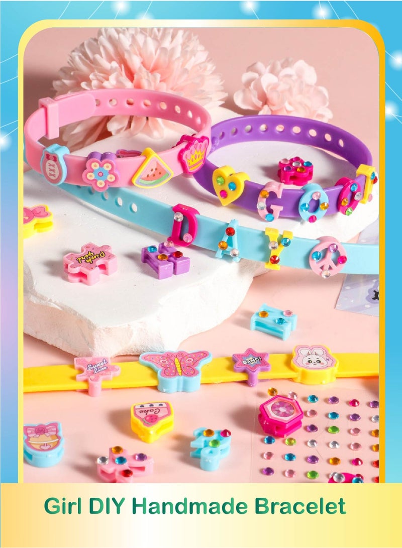DIY Kids Bracelet Making Kit, Alphabet Beads Jewelry Craft Set with 4 Bands, 96 Letters & Stickers, Creative Educational Toy for Girls - Image 1