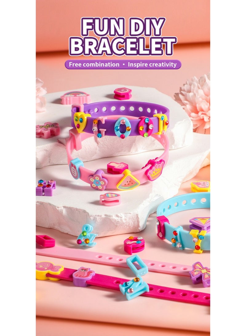 DIY Kids Bracelet Making Kit, Alphabet Beads Jewelry Craft Set with 4 Bands, 96 Letters & Stickers, Creative Educational Toy for Girls - Image 2