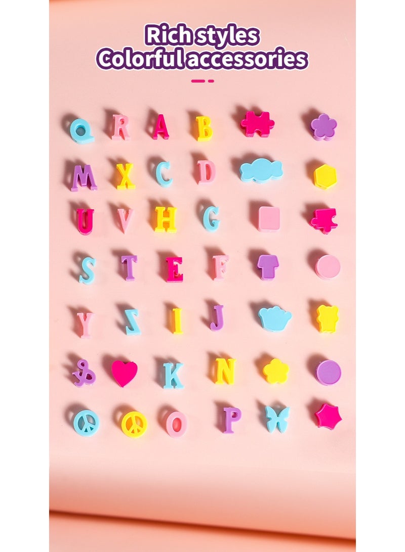 DIY Kids Bracelet Making Kit, Alphabet Beads Jewelry Craft Set with 4 Bands, 96 Letters & Stickers, Creative Educational Toy for Girls - Image 5