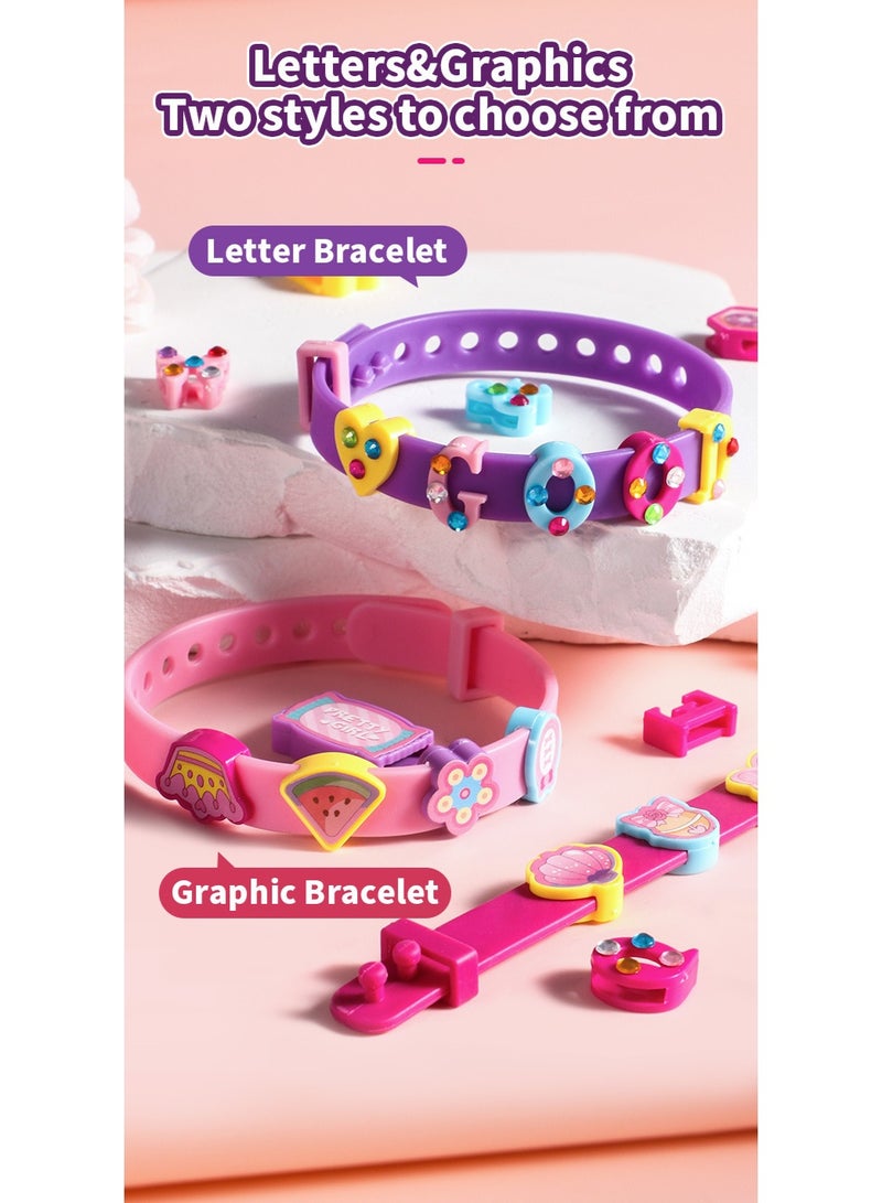 DIY Kids Bracelet Making Kit, Alphabet Beads Jewelry Craft Set with 4 Bands, 96 Letters & Stickers, Creative Educational Toy for Girls - Image 4
