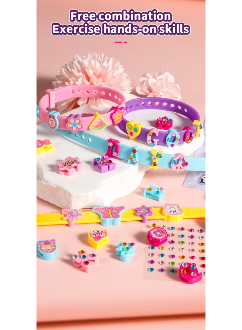 DIY Kids Bracelet Making Kit, Alphabet Beads Jewelry Craft Set with 4 Bands, 96 Letters & Stickers, Creative Educational Toy for Girls - Image 3