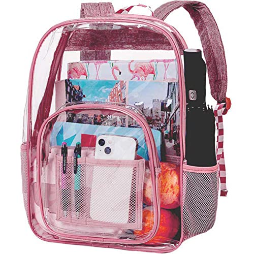 UFNDC Clear Backpack, Heavy Duty PVC Transparent Bookbag,See Through Backpacks for Women and Men - Pink - Image 1