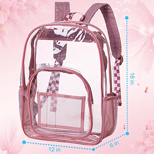 UFNDC Clear Backpack, Heavy Duty PVC Transparent Bookbag,See Through Backpacks for Women and Men - Pink - Image 5