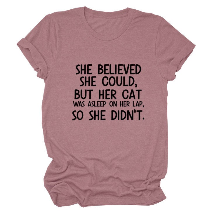 She Believed She C Letter Printed Loose T-Shirt Versatile and Comfortable Short Sleeves - Image 5