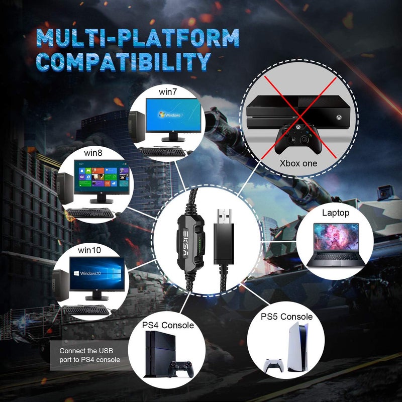 EKSA E1000 Gaming Headset, Computer Headphones with Noise Canceling Mic & RGB Light, 7.1 Surround Sound, Compatible with PC, PS4 PS5 Console, Laptop (Blue) - Image 5