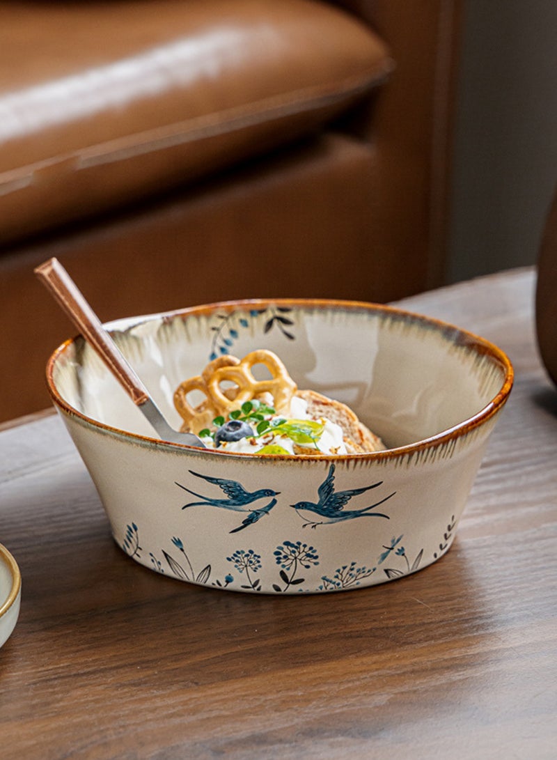 Set of 2 Handcrafted Ceramic Bowls 7 inch 900ml - Spring Birds Ruffled Bowl, Perfect Housewarming Gift, Artisan Stoneware Serving Plates, Ideal for Ramen, Soup, Pasta, Salad, Main Course & Modern Farmhouse Kitchen Tableware - Image 5