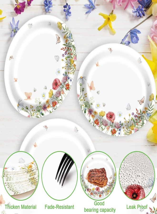 EggSun Floral Oval Paper Plates 10’’x 12’’, Large Disposable Heavy Duty Oval Paper Plates Dinner Size for Birthday Wedding Bridal Baby Shower Tea Party Supplies, 50 Guests - Image 3
