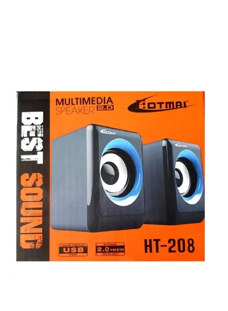 مكبر صوت محمول للوسائط المتعددة، مظهر بسيط وأنيق للكمبيوتر، مع USB 2.0 وكابل AUX، نوعية جيدة، موديل HT-208 - Image 2