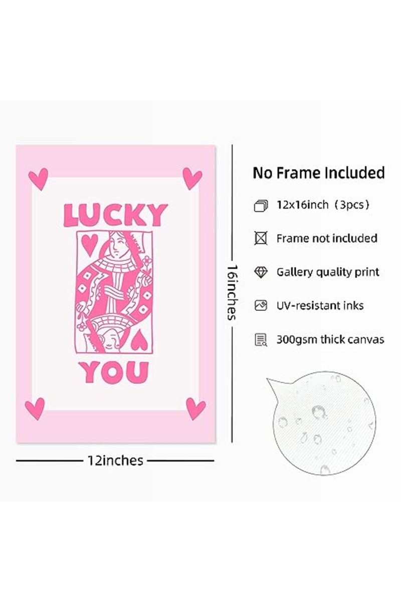 Youillne Lucky You Pink Wall Art Guest Check Preppy Wall Decor Trendy Aesthetic Canvas Wall Art Funky Poster Cute Picture Prints Inspirational Artwork for Room Bedroom 12x16 Inch Unframed Set of 3 - Image 3
