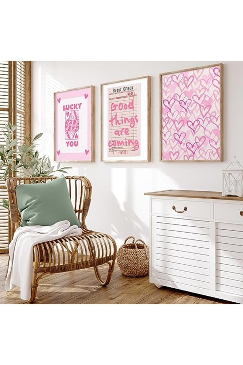 Youillne Lucky You Pink Wall Art Guest Check Preppy Wall Decor Trendy Aesthetic Canvas Wall Art Funky Poster Cute Picture Prints Inspirational Artwork for Room Bedroom 12x16 Inch Unframed Set of 3 - Image 4