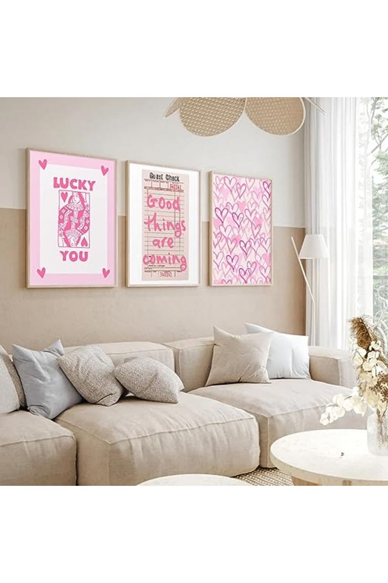 Youillne Lucky You Pink Wall Art Guest Check Preppy Wall Decor Trendy Aesthetic Canvas Wall Art Funky Poster Cute Picture Prints Inspirational Artwork for Room Bedroom 12x16 Inch Unframed Set of 3 - Image 5