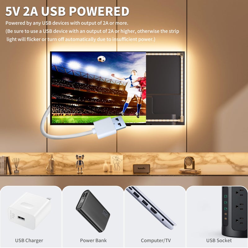 PAUTIX COB LED Strip Light 5V USB 6.56ft/2m 640LEDs 1200lm Dimmable LED Strip Light 3000K Warm White CRI90+ USB TV Backlight,Flexible Under Cabinet Tape Light for Bedroom,Kitchen,Home DIY Lighting - Image 5