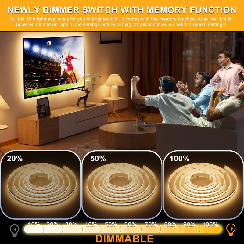 PAUTIX COB LED Strip Light 5V USB 6.56ft/2m 640LEDs 1200lm Dimmable LED Strip Light 3000K Warm White CRI90+ USB TV Backlight,Flexible Under Cabinet Tape Light for Bedroom,Kitchen,Home DIY Lighting - Image 3