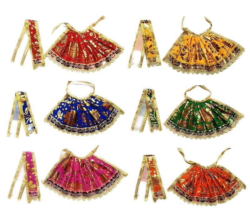 Yashvin Navratri Special Gota MATA Rani Chunri Poshak/Patka and Lehenga Dress for Goddess Maa Durga/Lakshmi/Saraswati/Parvati Devi Dress Navratri (Set of 6; Mix Designs) - Image 1