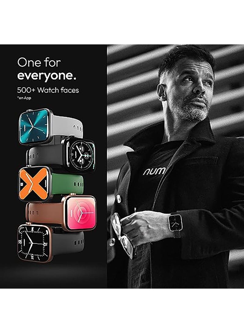 Number DialFit Pro Max Bluetooth Calling Smart Watch,Largest 1.91" Bezel-less Edge-to-Edge Display,600 Nits Brightness, Sleek Metallic Body, Wireless Charging, Health Suite Gun Black Strap - Image 2
