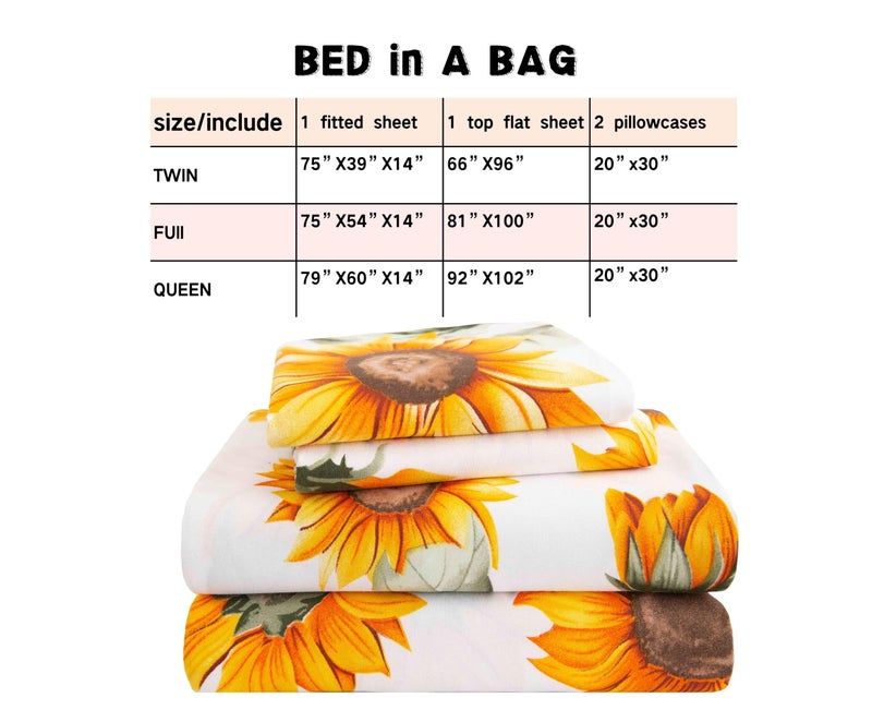 SDY 4PCS Floral Sheet Set Full,Microfiber Sheet Set Sunflower,Perfect for Kids,Girls and Boys.with 1 Fitted Sheet+ 1 Top Flat Sheet + 2 Pillowcases - Image 5