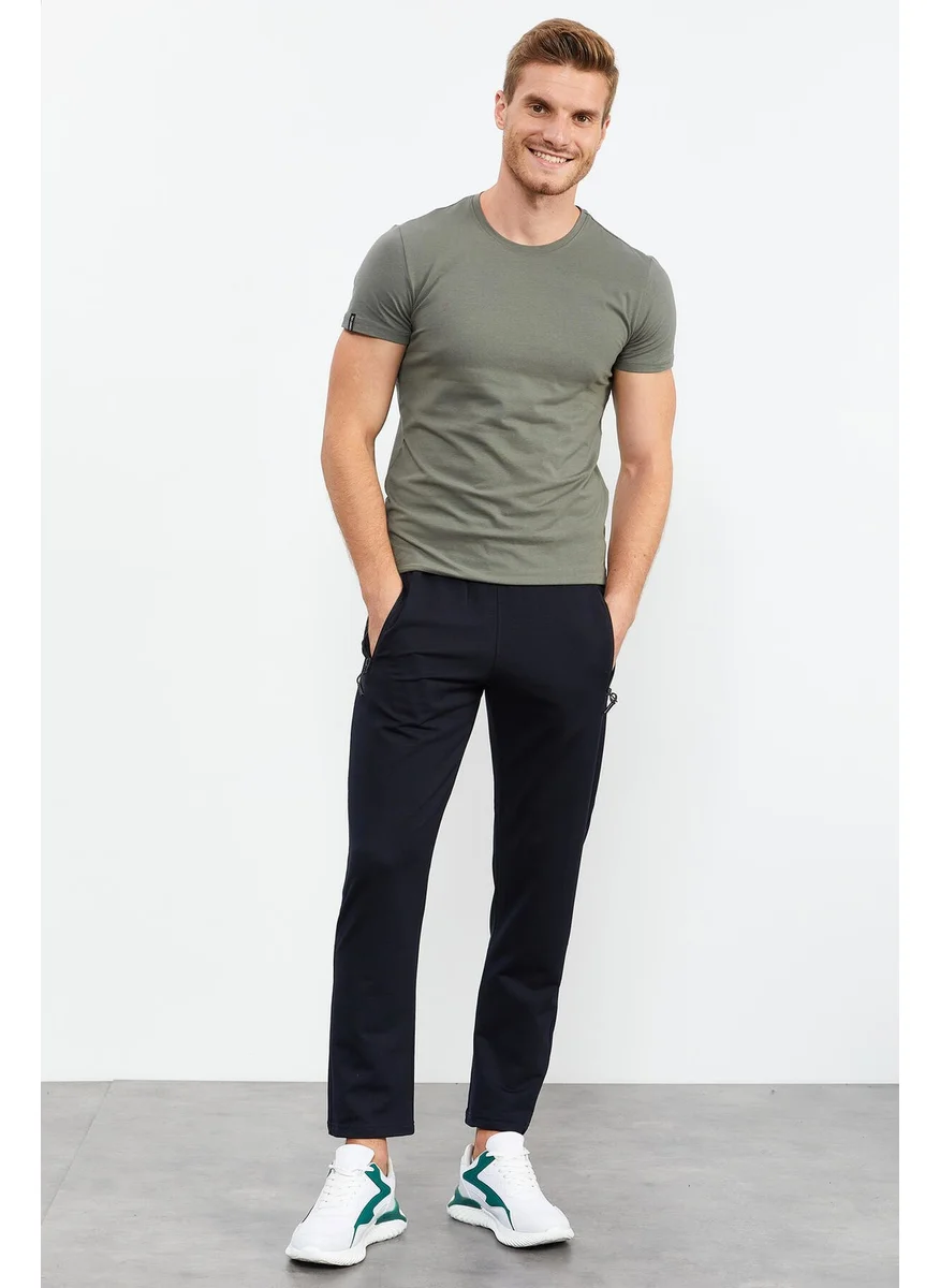 Tommy Life Navy Blue Men's Zipper Pocket Text Detailed Standard Cut Classic Leg Tracksuit Bottom-84744