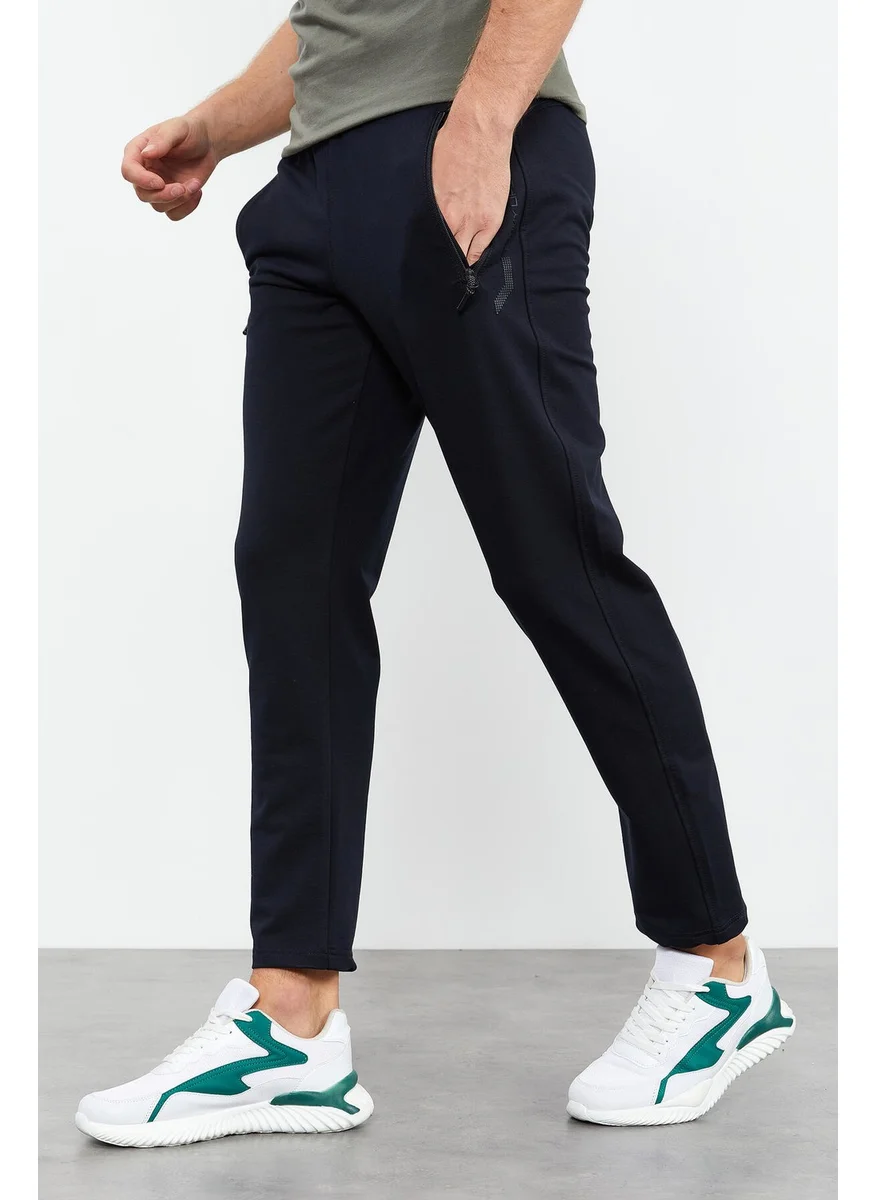 Tommy Life Navy Blue Men's Zipper Pocket Text Detailed Standard Cut Classic Leg Tracksuit Bottom-84744