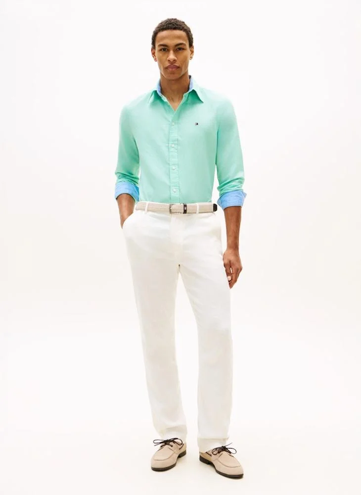 TOMMY HILFIGER Linen Blend Solid Btd Rf Sht