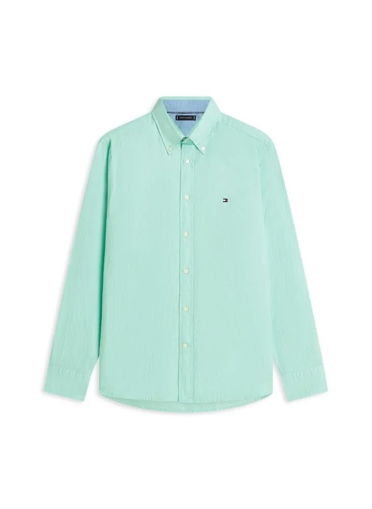 Tommy Hilfiger Arctic Aqua Regular Fit Linen Blend Button-Down Shirt for Men | Best Price UAE