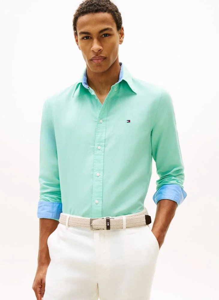 Tommy Hilfiger Arctic Aqua Regular Fit Linen Blend Button-Down Shirt for Men | Best Price UAE