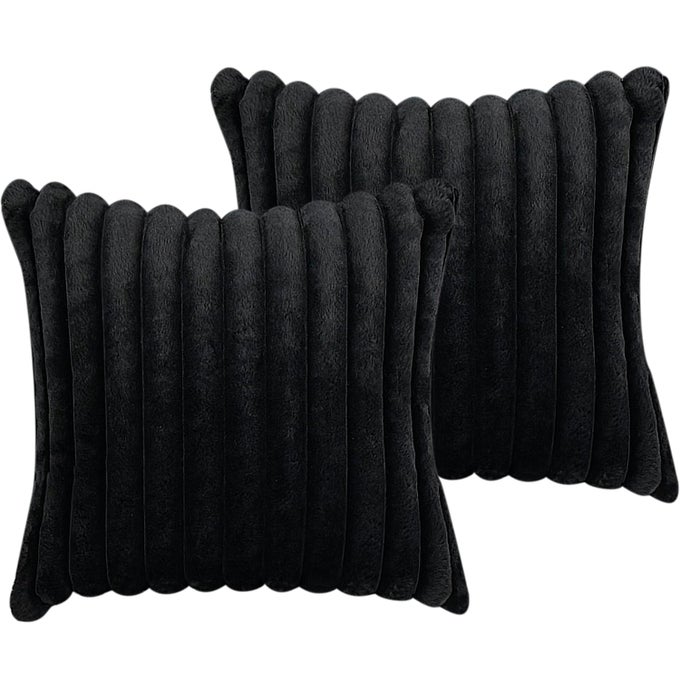 24X24 THROW PILLOW COVERS SET OF 2 DECORATIVE FAUX FUR COVERS FOR BED COUCH SOFT FLUFFY PILLOW COVER WITH VELVET BACK FOR LIVING ROOM NEUTRAL HOME DCOR ACCENT FOR SOFA BLACK